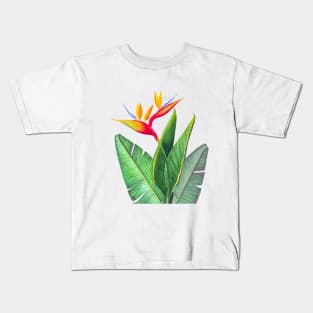 Tropical strelitzia Bird of Paradise flower  watercolor illustration Kids T-Shirt